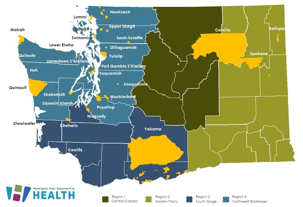 Graphic of Washington state map with tribal locations designated