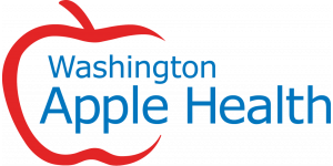 Red outline of apple with Washington Apple Health in the middle and to the right