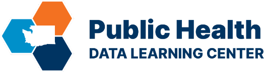 Public Health Data Learning Center logo, three hexagons in blue orange light blue