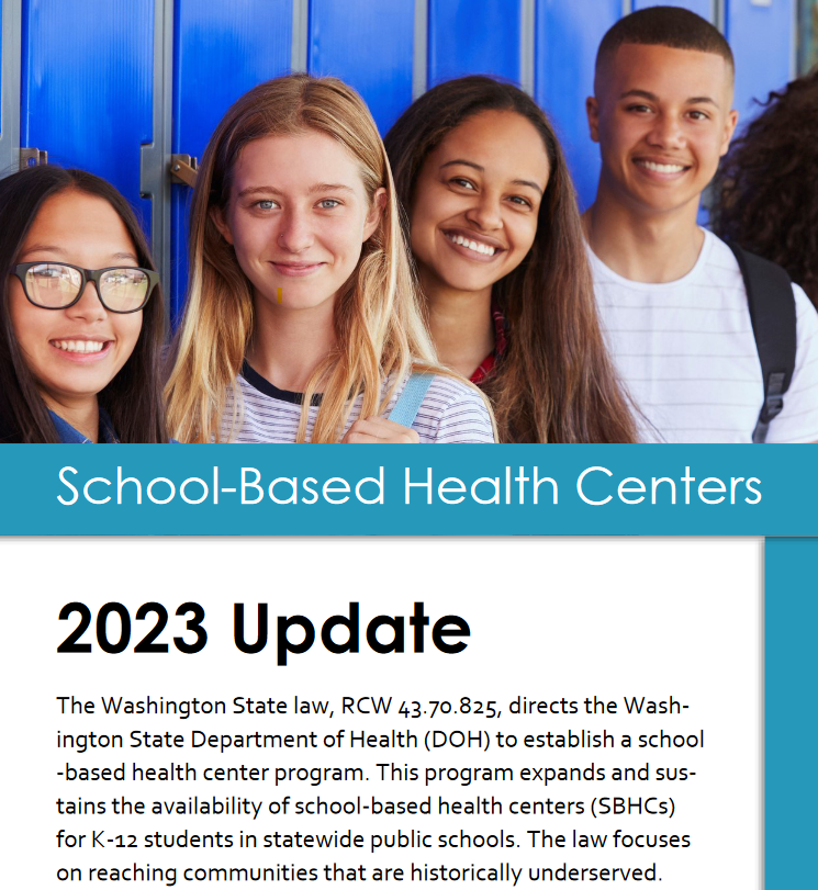 Front page of flyer with 4 teenagers in front of a locker with SBHC and 2023 update with additional text below