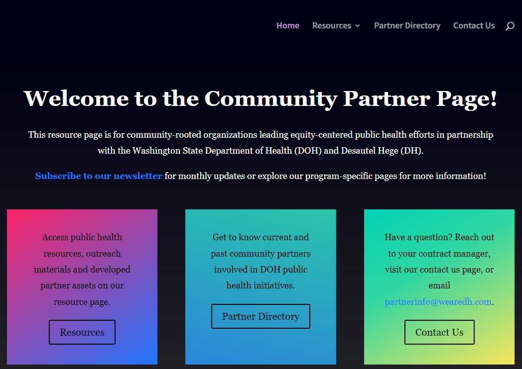 screenshot of community partner page resource
