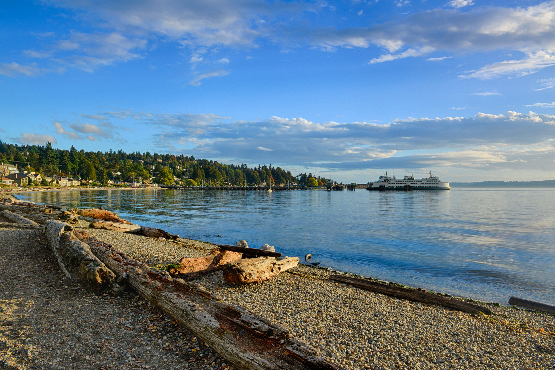 Photo of the puget sound with ferry in the water