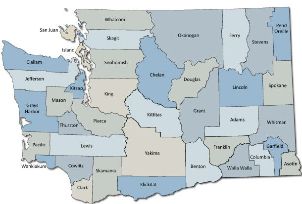 Washington State map with county information