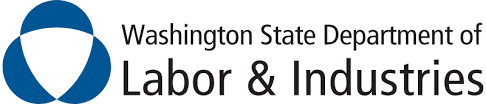Washington State Department of Labor & Industries written out in black text with a white shield and blue logo to the left.