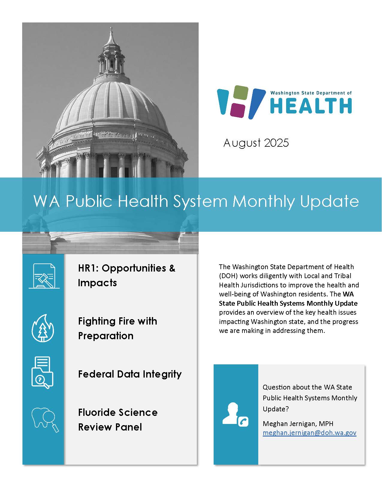 Front page of the WA Public Health System Monthly Update August edition.