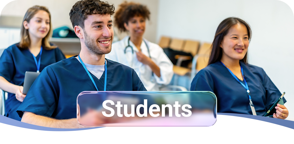 Nursing students sitting down in a class