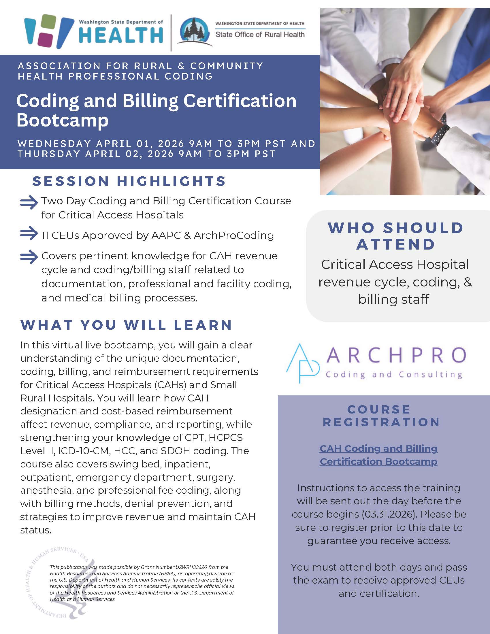 Critical Access Hospital Coding and Billing Certification Bootcamp Flyer