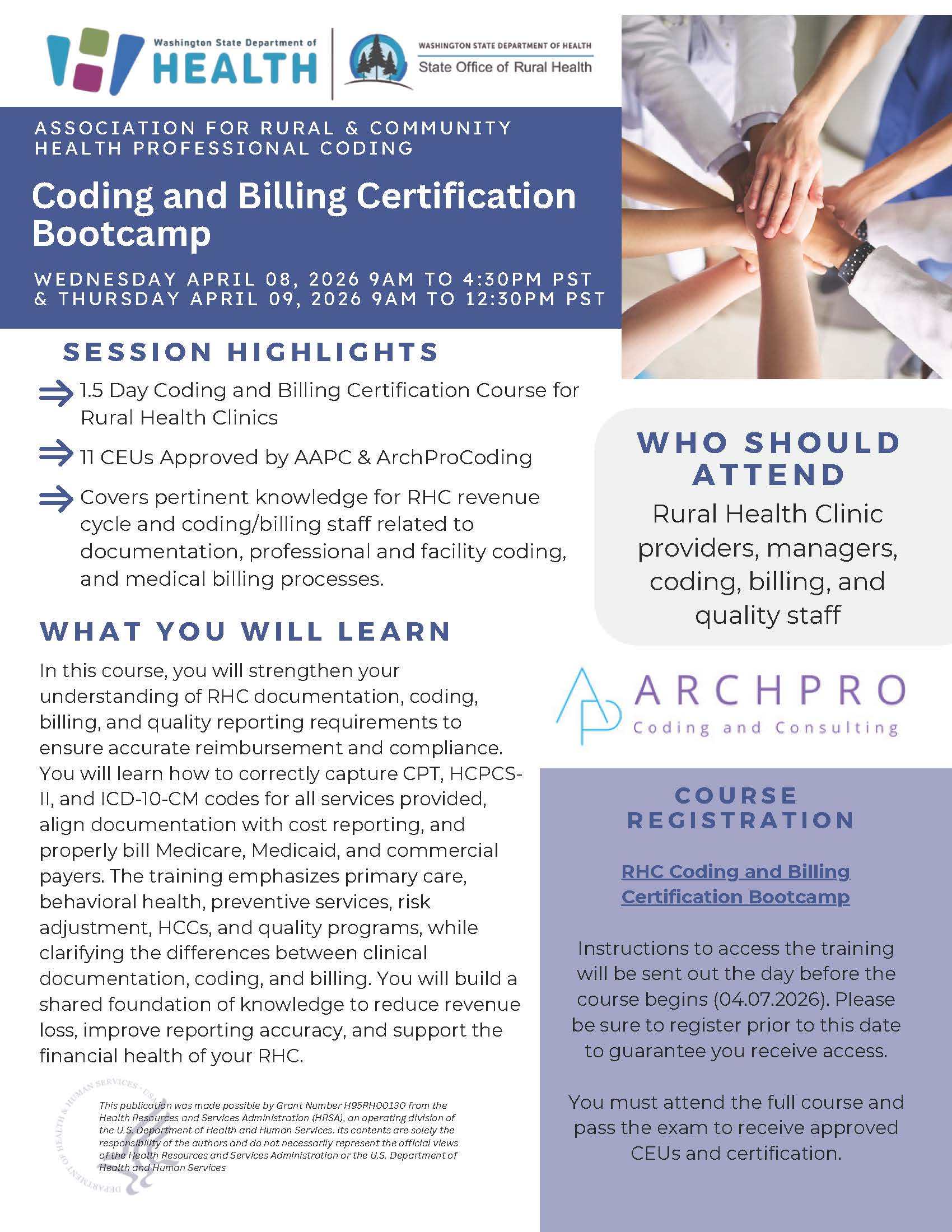 Rural Health Clinic Coding and Billing Certification Bootcamp Flyer