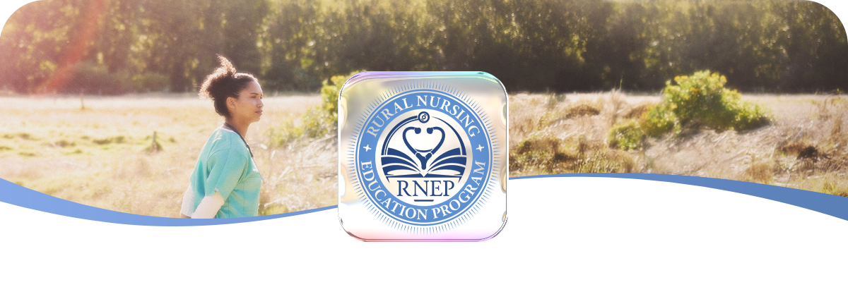 RNEP logo in front of a nurse standing in a rural field