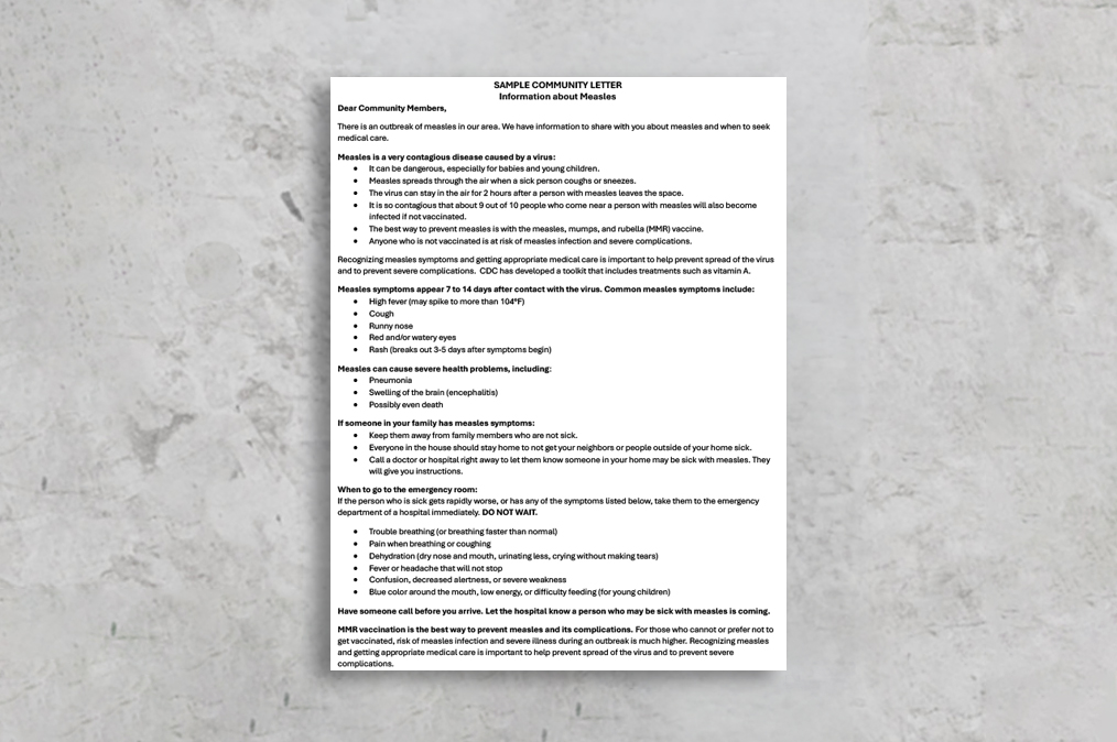 DOH flyer Sample Community Letter