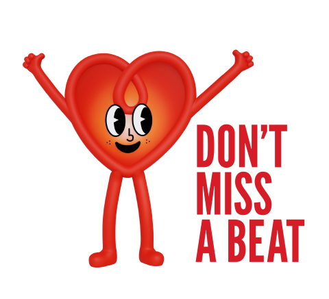 Animated red heart with the message Don't Miss a Beat 