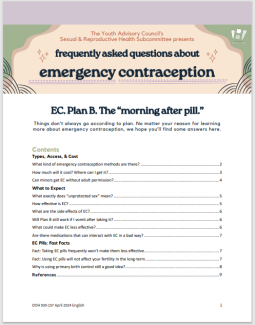 screenshot of the emergency contraception FAQ document