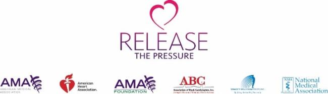 Release the pressure written in pink/purple text with the partner logos below.