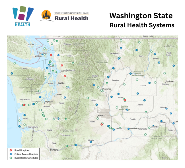 Map of WA State with Rural Health Systems Identified
