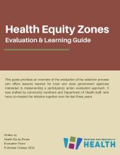 Image of the title page of the English version of the Evaluation and Learning Guide, all text.