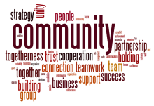 Word cloud emphasizing community, togetherness and partnership.