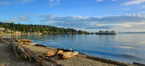 Photo of the puget sound with ferry in the water