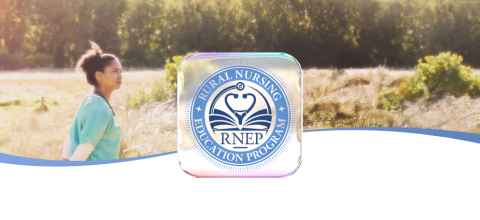 RNEP logo in front of a nurse standing in a rural field